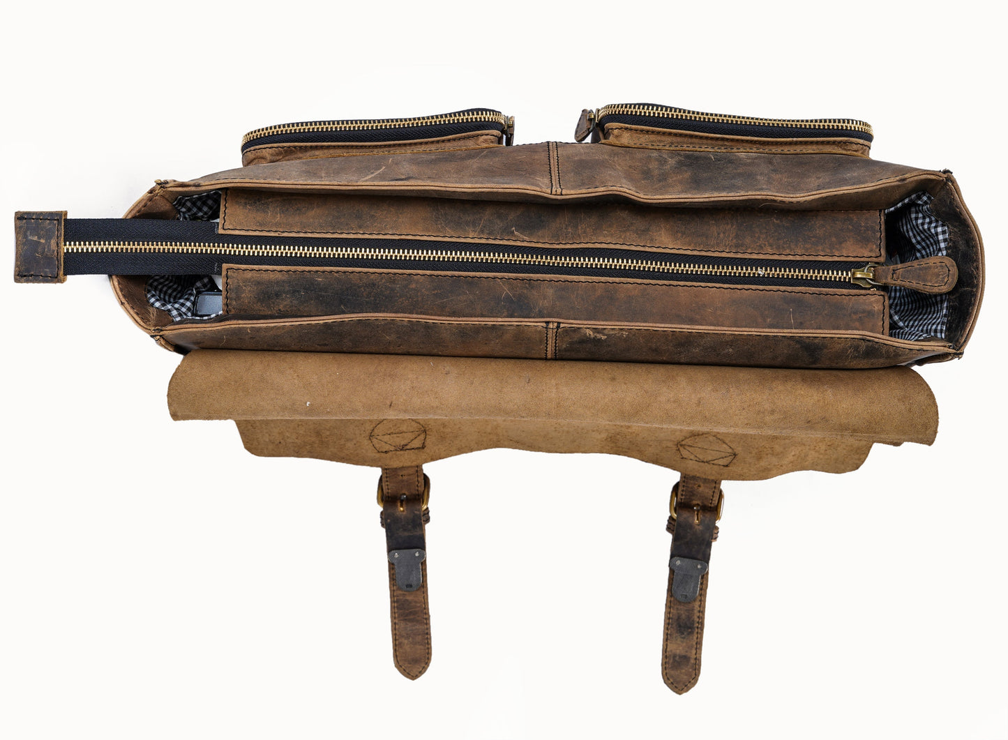 Handmade Vintage Leather Messenger Bag With 2 Pocket.