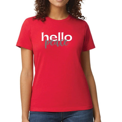 Womens Graphic T-shirt, Hello Peace White and Gray