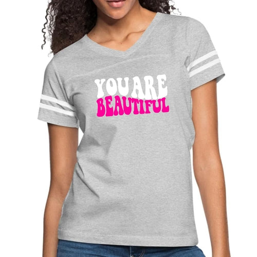 Womens Vintage Sport Graphic T-shirt, you are Beautiful Pink White