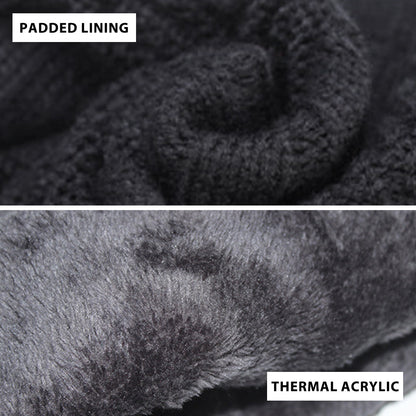 3 Pcs Men's Hat Scarf Gloves Set Warm Beanie Fleece Lining Scarf