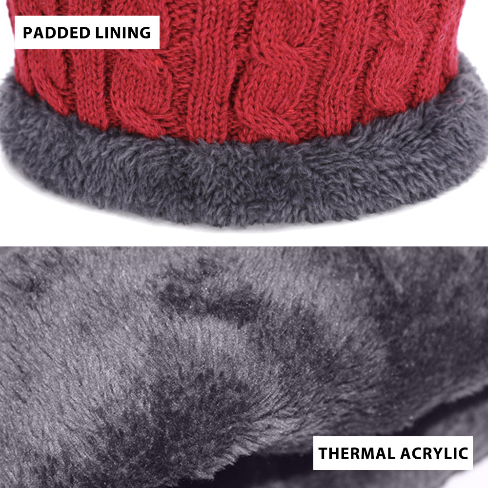 3 Pcs Men's Hat Scarf Gloves Set Warm Beanie Fleece Lining Scarf