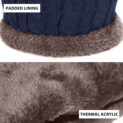 3 Pcs Men's Hat Scarf Gloves Set Warm Beanie Fleece Lining Scarf