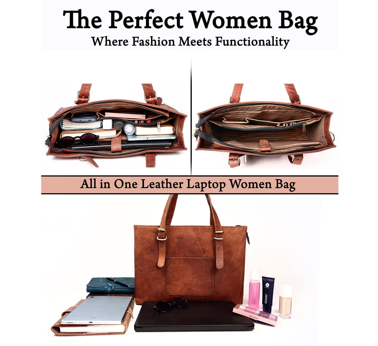 Combo Of 2 Leather Woman Laptop Handbag And Fanny Pack Bag