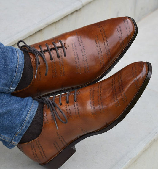 Quotation Cognac HandMade Shoes (Size-UK-6) (Color-BROWN)