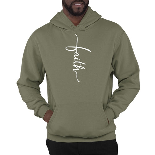 Mens Graphic Hoodie Faith Script Cross Illustration