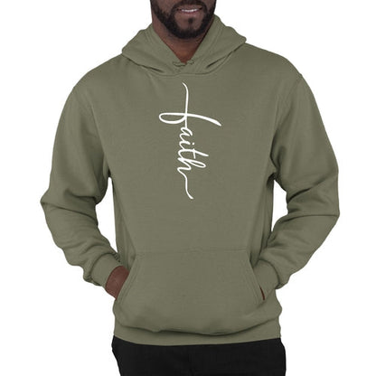 Mens Graphic Hoodie Faith Script Cross Illustration