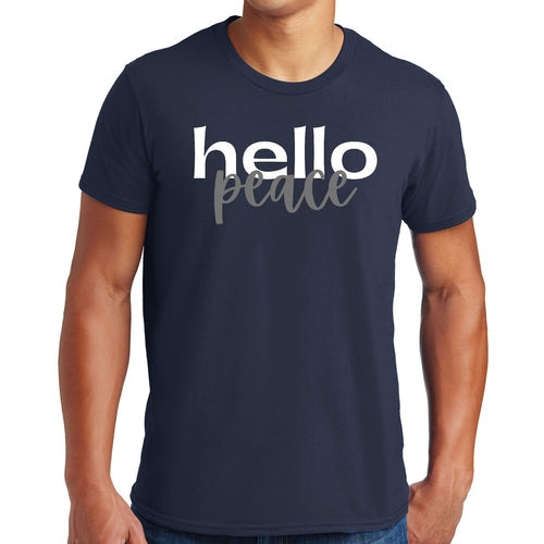 Mens Graphic T-shirt Hello Peace White and Gray