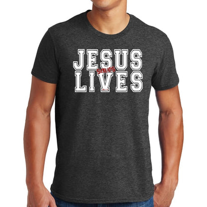 Mens Graphic T-shirt Jesus Saves Lives White Red Illustration