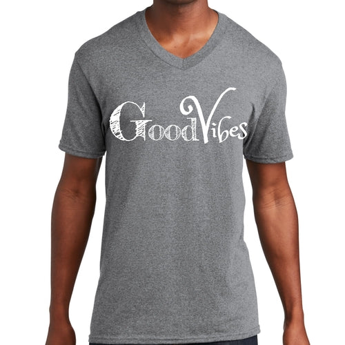 Mens Graphic V-neck T-shirt, Good Vibes White Print