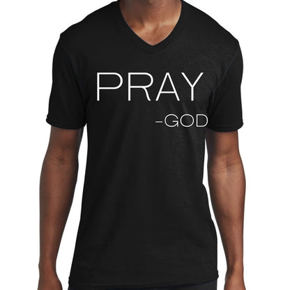 Mens Graphic V-neck T-shirt, Say it Soul, Pray -god