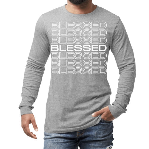 Mens Long Sleeve Graphic T-shirt, Blessed Stacked Print