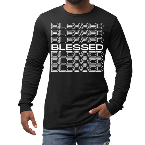 Mens Long Sleeve Graphic T-shirt, Blessed Stacked Print