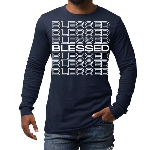 Mens Long Sleeve Graphic T-shirt, Blessed Stacked Print