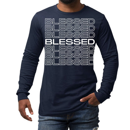 Mens Long Sleeve Graphic T-shirt, Blessed Stacked Print