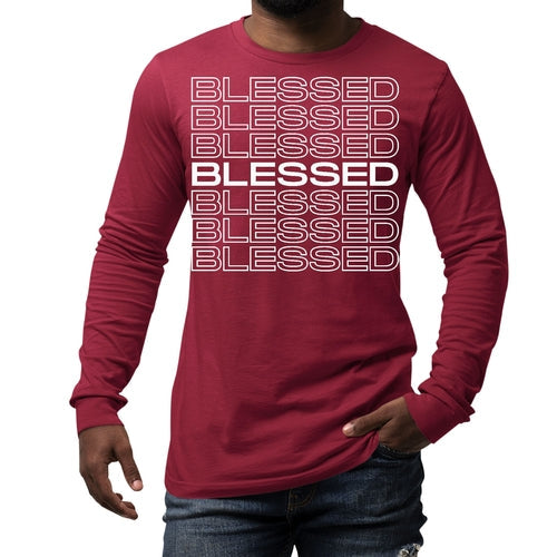 Mens Long Sleeve Graphic T-shirt, Blessed Stacked Print