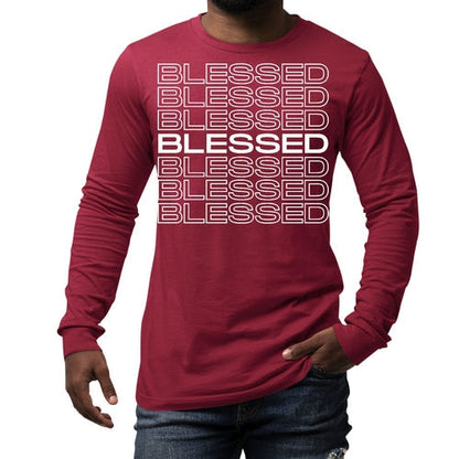 Mens Long Sleeve Graphic T-shirt, Blessed Stacked Print