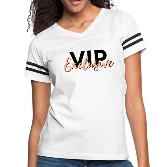 Womens Vintage Sport Graphic T-shirt, Vip Exclusive Black and Beige -