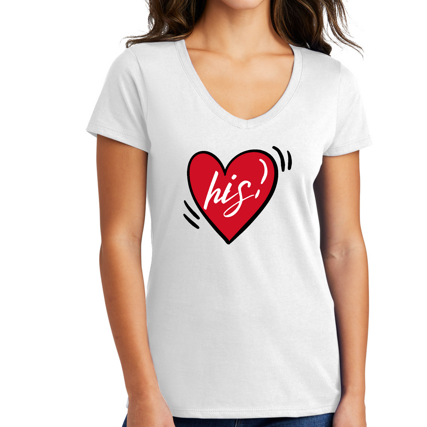 Womens V-neck Graphic T-shirt, Say it Soul His Heart, Couples
