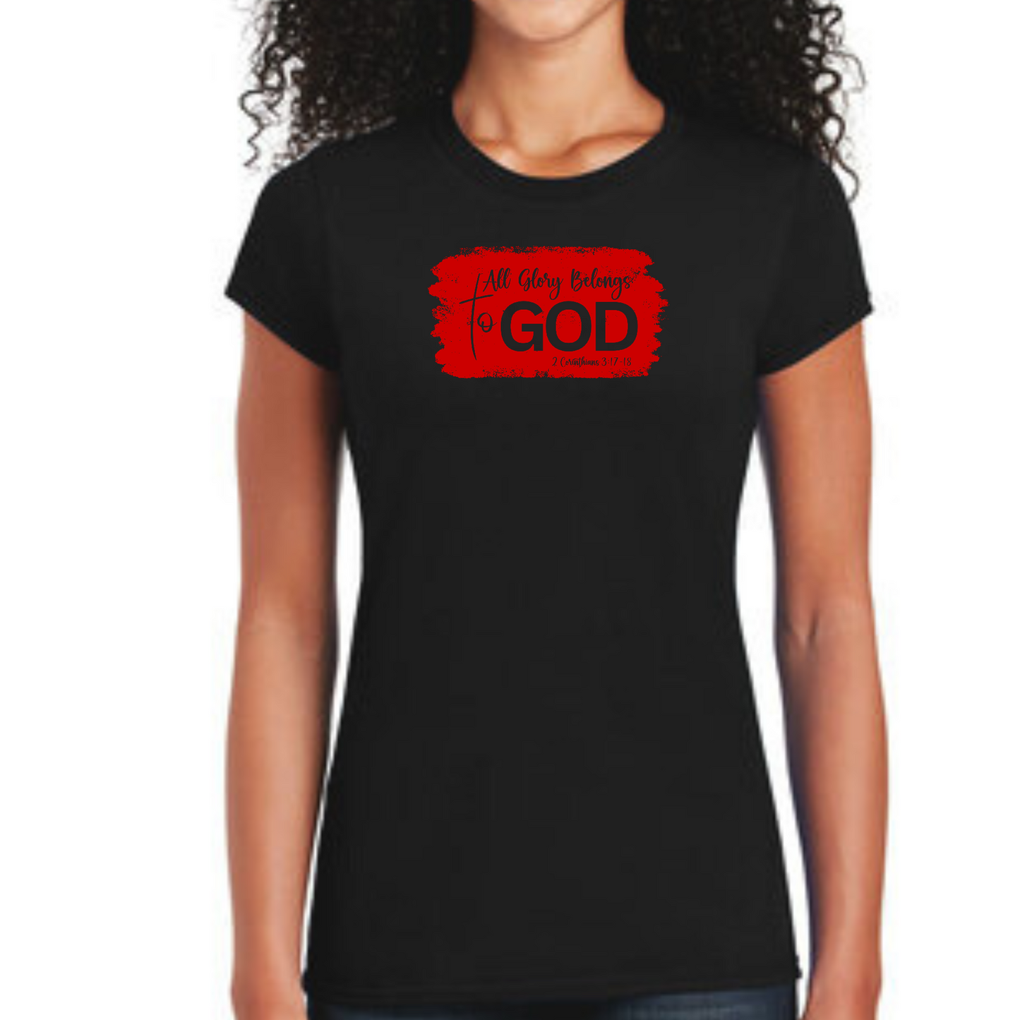 Womens Graphic T-shirt, All Glory Belongs to God, Red
