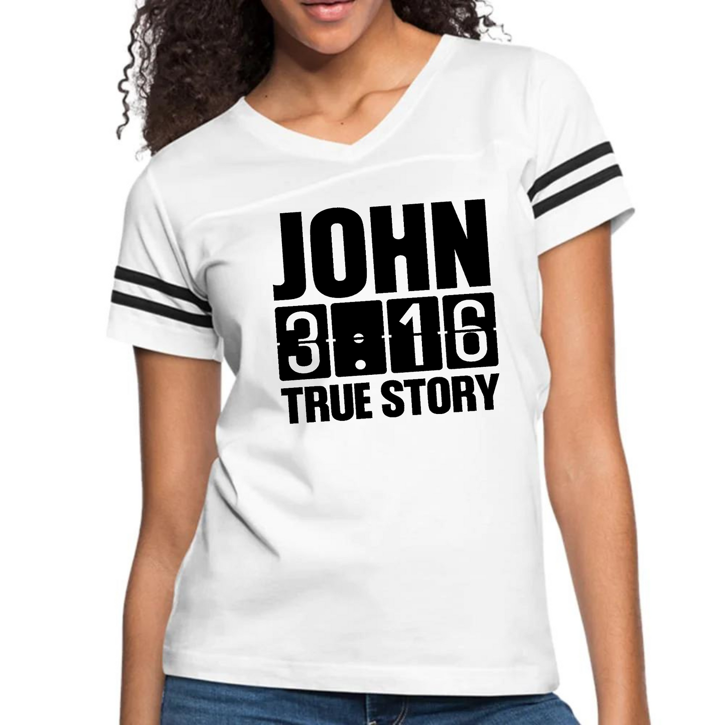 Womens Vintage Sport Graphic T-shirt, John 3:16 True Story Print