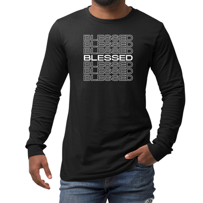 Mens Long Sleeve Graphic T-shirt, Blessed Stacked Print