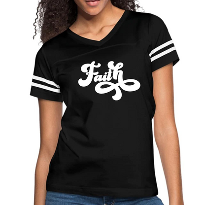 Womens Vintage Sport Graphic T-shirt, Faith Script Illustration