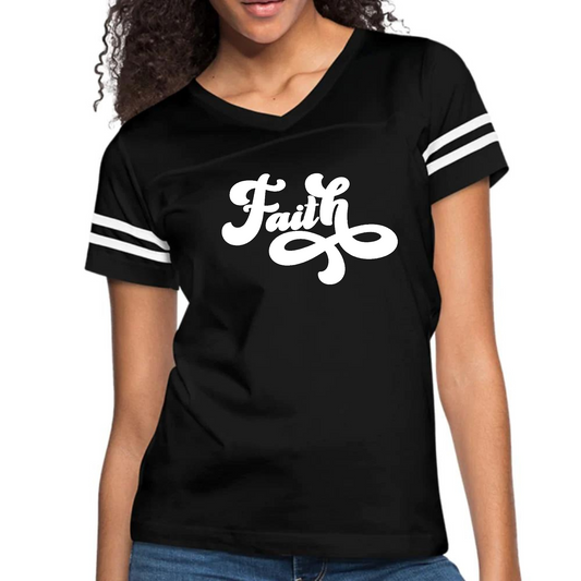 Womens Vintage Sport Graphic T-shirt, Faith Script Illustration