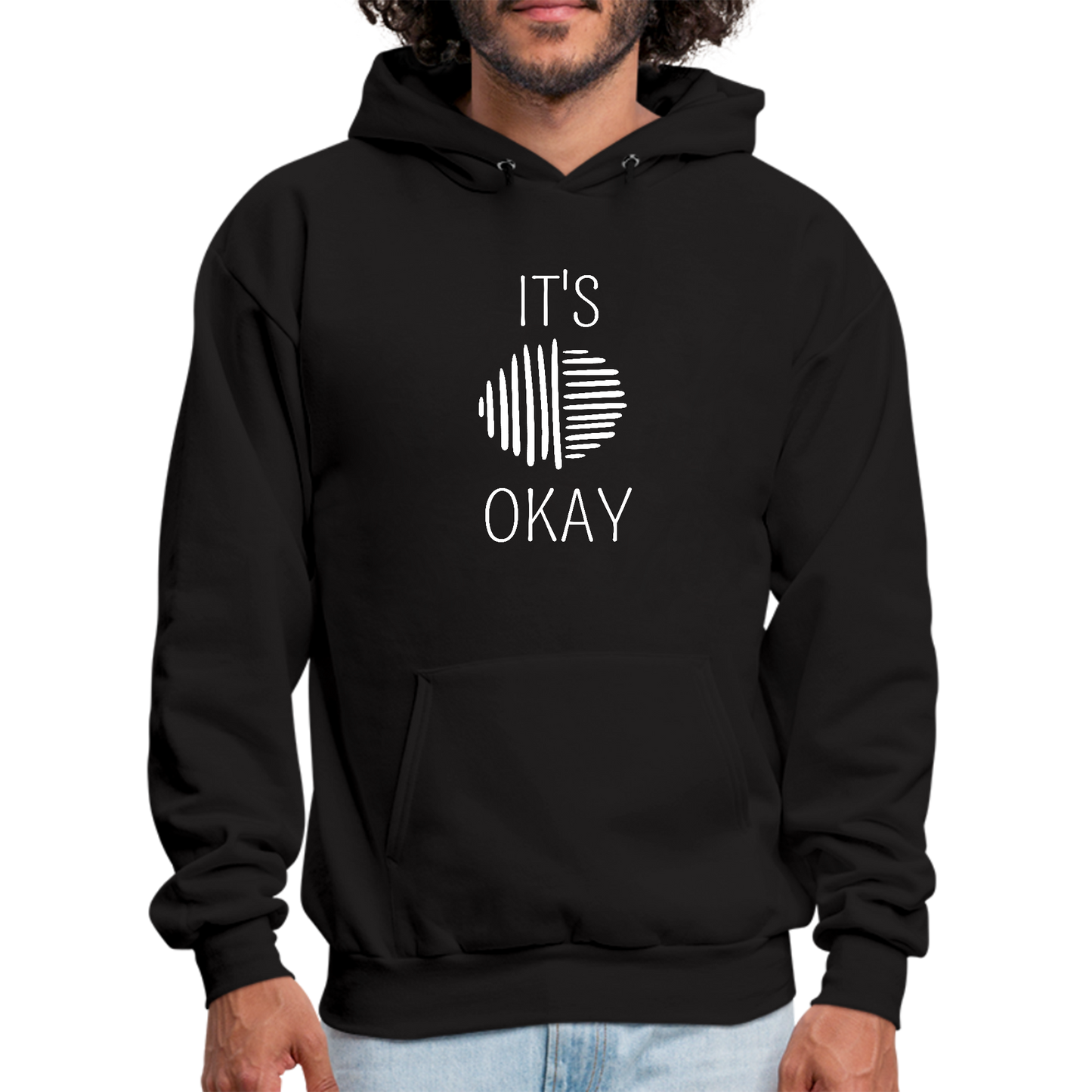 Mens Graphic Hoodie Say it Soul, its Okay, White Line Art Positive