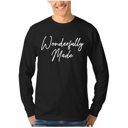 Mens Long Sleeve Graphic T-shirt, Wonderfully Made