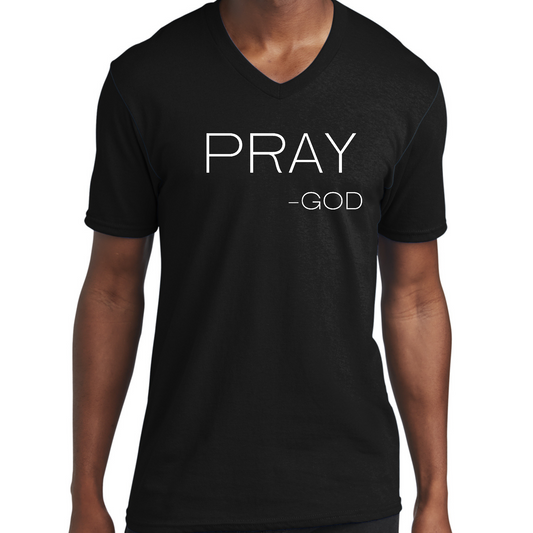 Mens Graphic V-neck T-shirt, Say it Soul, Pray -god