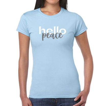 Womens Graphic T-shirt, Hello Peace White and Gray