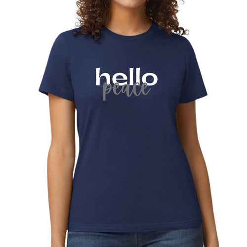 Womens Graphic T-shirt, Hello Peace White and Gray