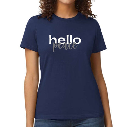 Womens Graphic T-shirt, Hello Peace White and Gray
