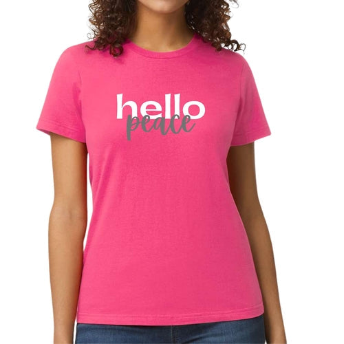 Womens Graphic T-shirt, Hello Peace White and Gray