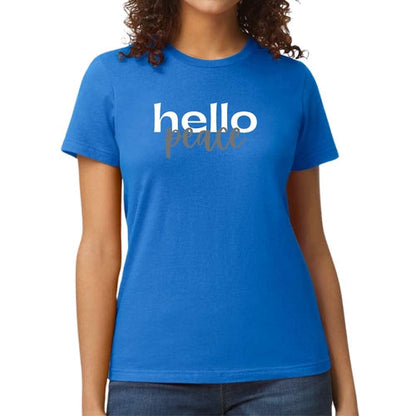 Womens Graphic T-shirt, Hello Peace White and Gray