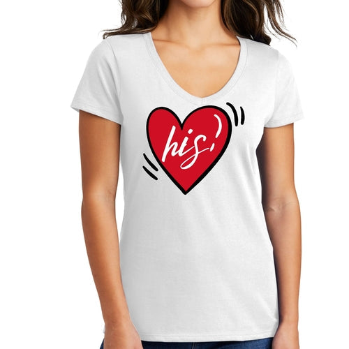 Womens V-neck Graphic T-shirt, Say it Soul His Heart, Couples