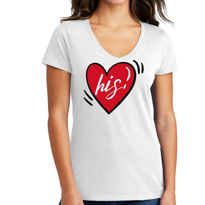Womens V-neck Graphic T-shirt, Say it Soul His Heart, Couples