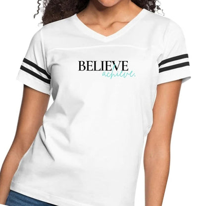 Womens Vintage Sport Graphic T-shirt, Believe and Achieve