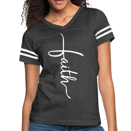 Womens Vintage Sport Graphic T-shirt, Faith Script Cross Illustration