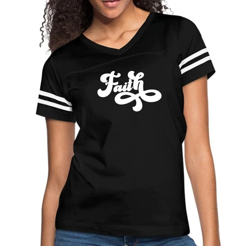 Womens Vintage Sport Graphic T-shirt, Faith Script Illustration