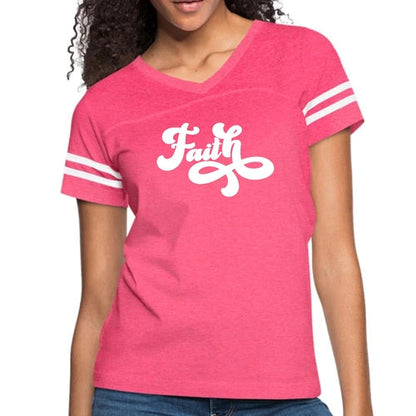 Womens Vintage Sport Graphic T-shirt, Faith Script Illustration