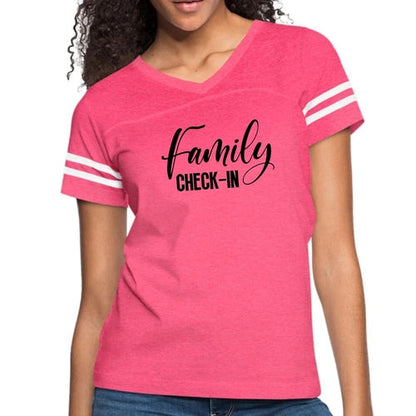 Womens Vintage Sport Graphic T-shirt, Family Check-in Illustration