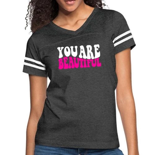 Womens Vintage Sport Graphic T-shirt, you are Beautiful Pink White