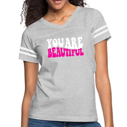 Womens Vintage Sport Graphic T-shirt, you are Beautiful Pink White