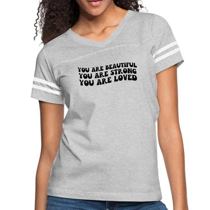 Womens Vintage Sport Graphic T-shirt, you are Beautiful Strong Black