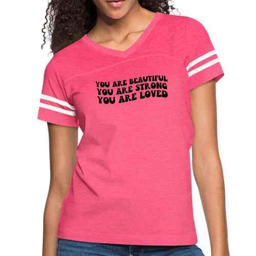 Womens Vintage Sport Graphic T-shirt, you are Beautiful Strong Black