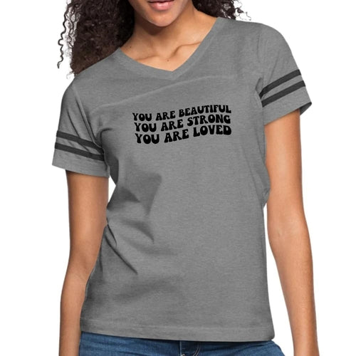 Womens Vintage Sport Graphic T-shirt, you are Beautiful Strong Black