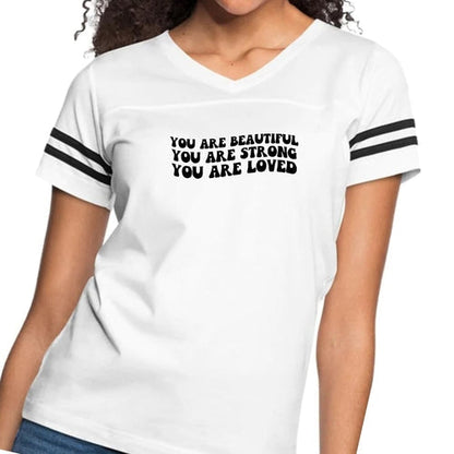 Womens Vintage Sport Graphic T-shirt, you are Beautiful Strong Black