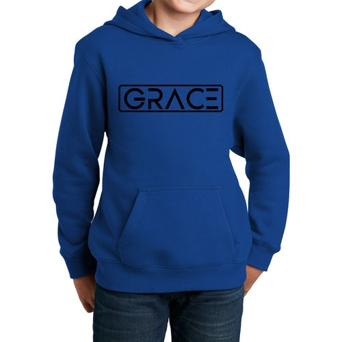 Youth Long Sleeve Hoodie Grace Christian Black Illustration