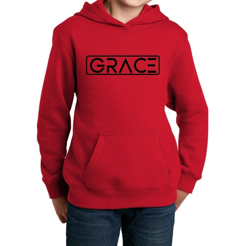 Youth Long Sleeve Hoodie Grace Christian Black Illustration